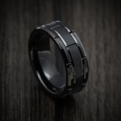 Black Tungsten Men's Ring with Brick Design Band