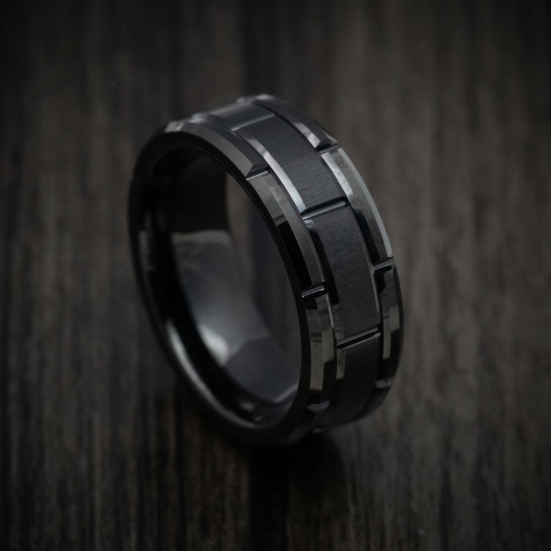 Black Tungsten Men's Ring with Brick Design Custom Made Band