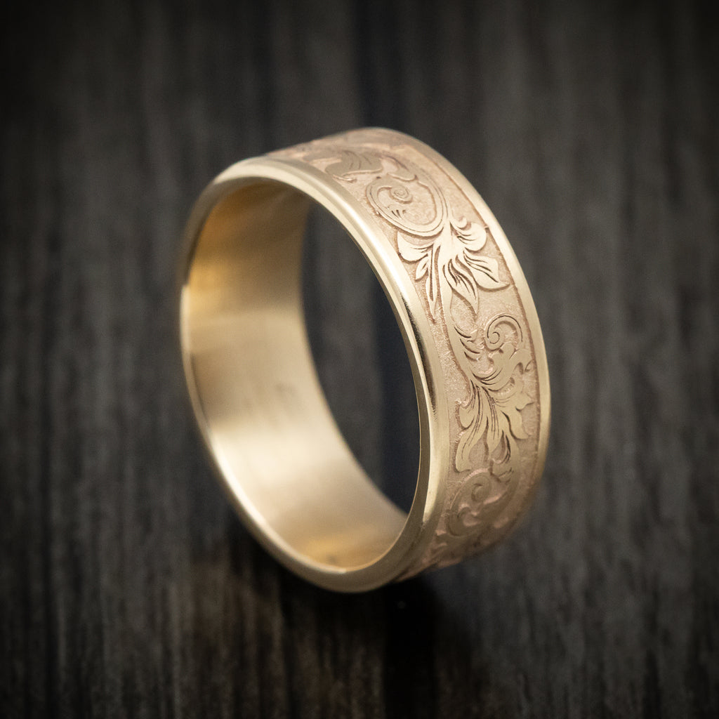 14k Yellow Gold Custom Hand Engraved Men's Wedding Band #102980 - Seattle  Bellevue | Joseph Jewelry
