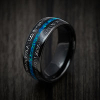 Black Tungsten Men's Ring with Opal and Titanium Shaving Inlays