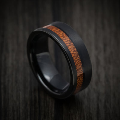 Black Tungsten Men's Ring with Koa Wood Inlay Band
