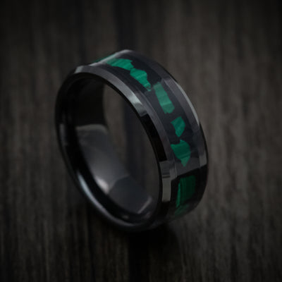 Black Tungsten Men's Ring with Malachite Inlay