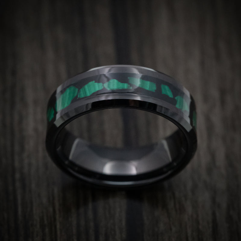 Black Tungsten Men's Ring with Malachite Inlay