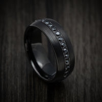 Black Tungsten Men's Ring with Black Stones Custom Made Band