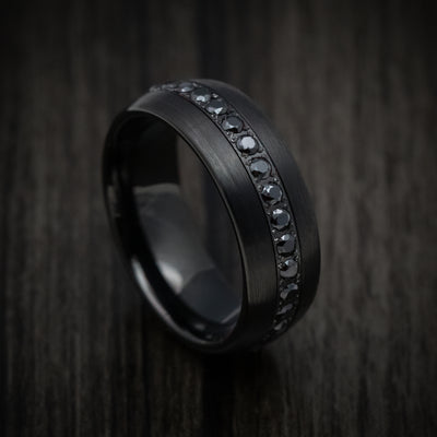 Black Tungsten Men's Ring with Black Stones Band