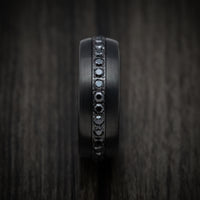 Black Tungsten Men's Ring with Black Stones Custom Made Band