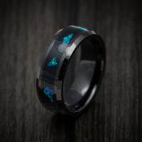 Black Tungsten Men's Ring with Opal Chunk Inlay