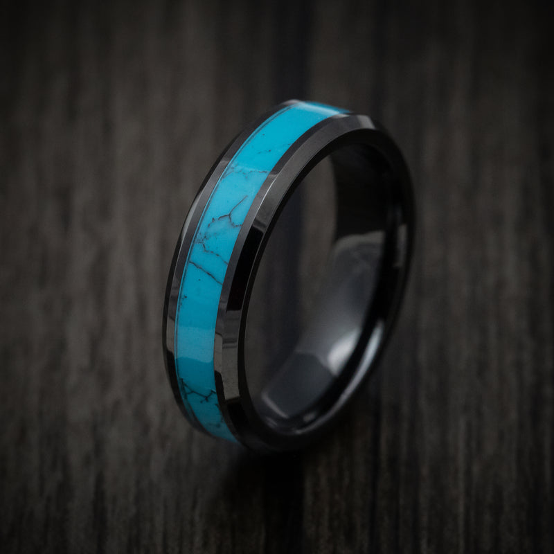 Black Tungsten Men's Ring with Turquoise Inlay
