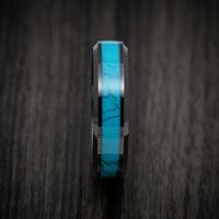 Black Tungsten Men's Ring with Turquoise Inlay
