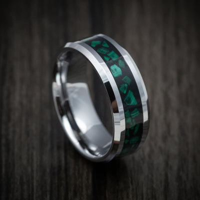 Tungsten Men's Ring with Malachite Inlay