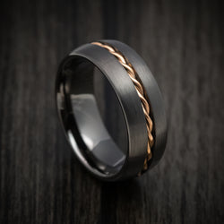 Gunmetal Tungsten Men's Ring with Rose Gold Rope Inlay Custom Made Band