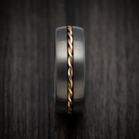 Gunmetal Tungsten Men's Ring with Rose Gold Rope Inlay Custom Made Band