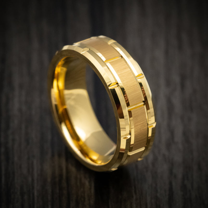 Custom Image Engraved Brushed Gold Tungsten Men's Ring | Vansweden Jewelers