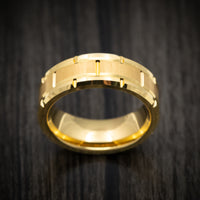 Yellow Gold Tungsten Men's Ring with Brick Design Custom Made Band