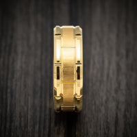 Yellow Gold Tungsten Men's Ring with Brick Design Custom Made Band