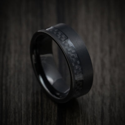 Black Tungsten Men's Ring with Black Carbon Fiber Inlay Band