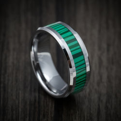 Tungsten Men's Ring with Green Bamboo Inlay