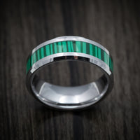 Tungsten Men's Ring with Green Bamboo Inlay