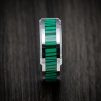 Tungsten Men's Ring with Green Bamboo Inlay