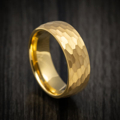 Golden Tungsten Men's Ring with Hammer Finish Band