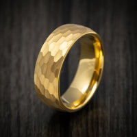 Yellow Gold Tungsten Men's Ring with Hammer Finish Custom Made Band
