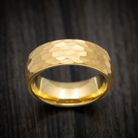 Yellow Gold Tungsten Men's Ring with Hammer Finish Custom Made Band