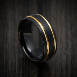 Black Tungsten Men's Ring with Yellow Gold Inlays Custom Made Band