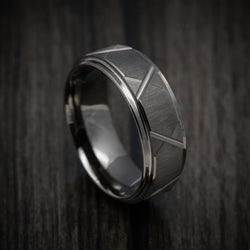 Gunmetal Tungsten Men's Ring with Geometric Design Custom Made Band