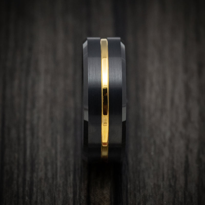 Black Tungsten Men's Ring with Yellow Gold Inlay Custom Made Band