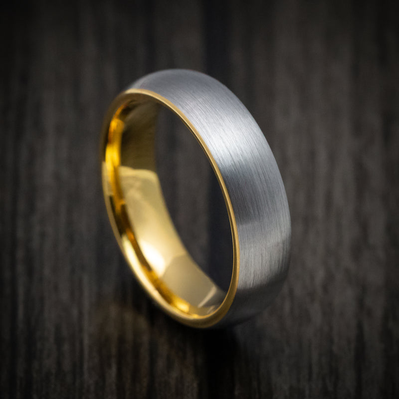 Tungsten Men's Ring with Yellow Gold Tungsten Sleeve Custom Made Band