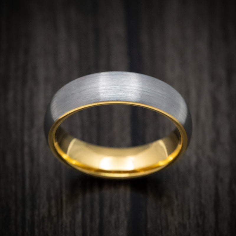 Tungsten Men's Ring with Yellow Gold Tungsten Sleeve Custom Made Band