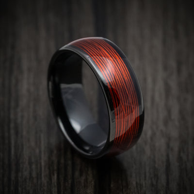 Black Tungsten Men's Ring with Red Wire Inlay Band