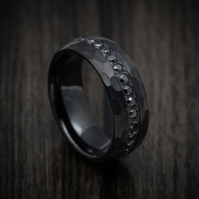 Black Tungsten Men's Ring with Black Stones Band