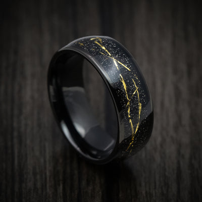 Black Tungsten Men's Ring with Golden Galaxy Inlay Band