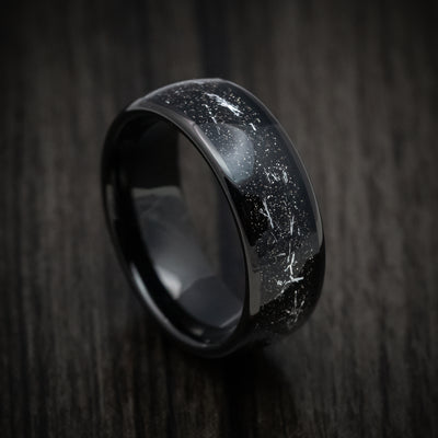 Black Tungsten Men's Ring with Silver Galaxy Inlay Band