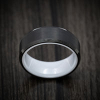 Black Tungsten Men's Ring with White Ceramic Sleeve Custom Made Band
