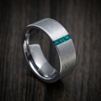 Tungsten Men's Ring with Opal Vertical Inlay Custom Made Band