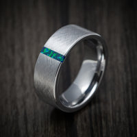 Tungsten Men's Ring with Opal Vertical Inlay Custom Made Band