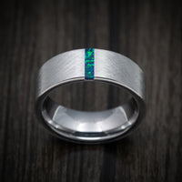 Tungsten Men's Ring with Opal Vertical Inlay Custom Made Band