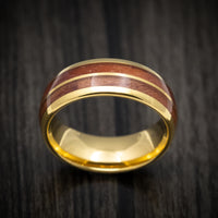 Yellow Gold Tungsten Men's Ring with Koa Wood Inlays