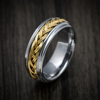 Tungsten Men's Ring with Yellow Gold Braided Inlay
