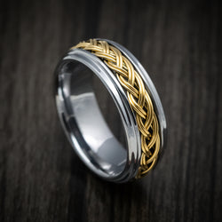Tungsten Men's Ring with Yellow Gold Braided Inlay