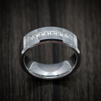 Tungsten Men's Ring with Round White Stone Inlay