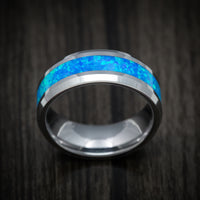 Tungsten Men's Ring with Opal Inlay