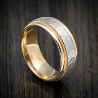 Two-tone 14K Yellow and White Gold Millgrain Wedding Men's Band