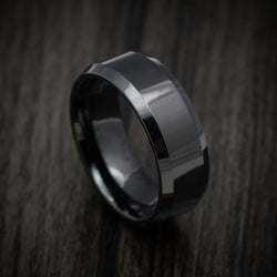 Black Tungsten Beveled Men's Ring