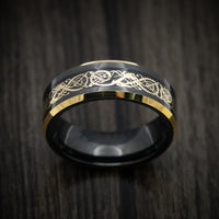 Black Tungsten Men's Ring with Gold Dragon Inlay