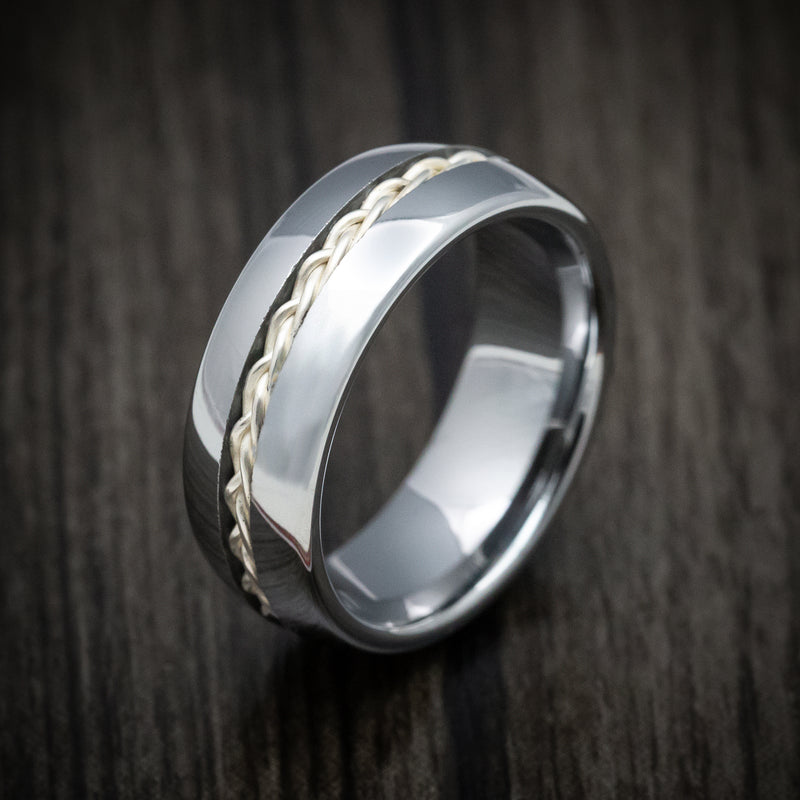 Tungsten Men's Ring with Silver Rope Inlay