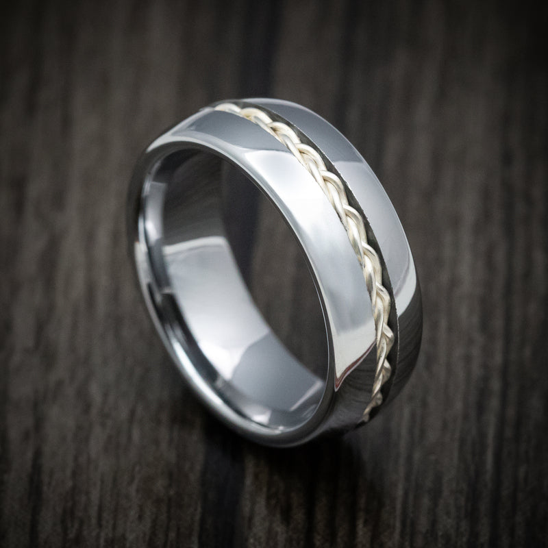 Tungsten Men's Ring with Silver Rope Inlay
