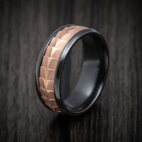 Black Titanium And Textured 14K Rose Gold Men's Ring